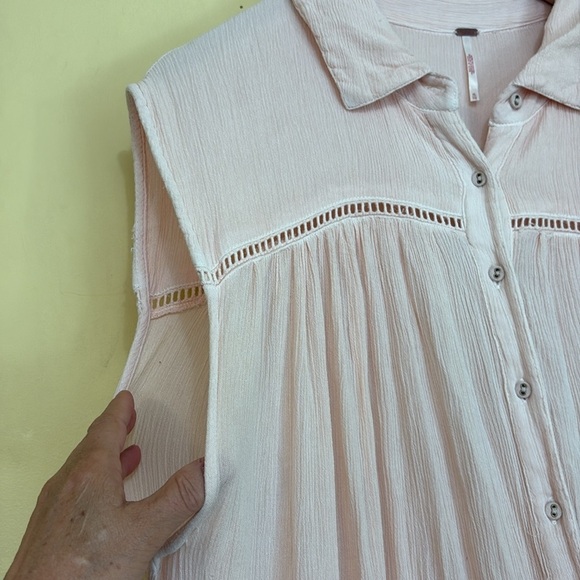 Free People Ecru Pink Pretty Cozy Viscose Tiered Sleeveless Boho Maxi Dress XL - Picture 15 of 17